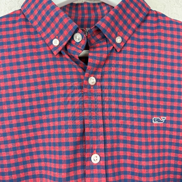 Vineyard Vines Mens Red Navy Cotton Gingham Check Button Down Shirt XL - Picture 6 of 10